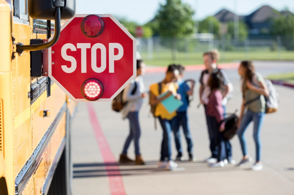 School bus stopped to pick up children