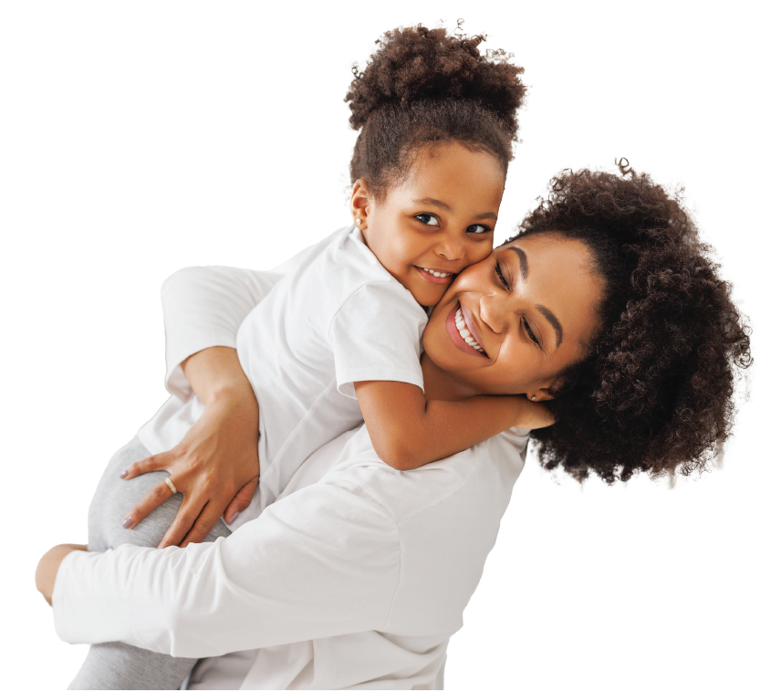 Mom holding young daughter